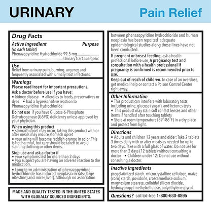 Puregen Labs Urinary Pain Relief | Phenazopyridine HCl 99.5mg Tablets | Maximum Strength OTC for Fast Relief of UTI Pain, Burning and Bladder discomfort – 72 Count Tablets