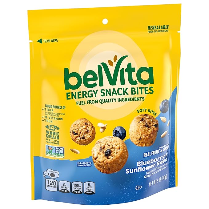 belVita Energy Snack Bites, Blueberry and Sunflower Seed, 5 oz (Pack of 2)