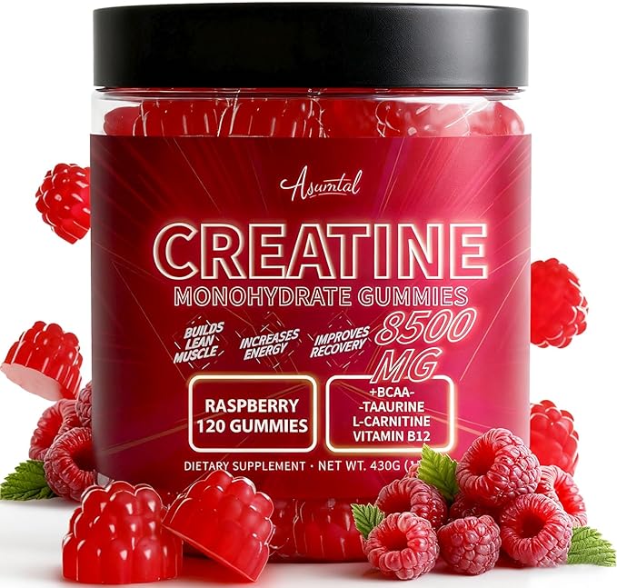 Creatine Monohydrate Gummies Complex 8500 MG for Men & Women, Creatine Monohydrate Supplement for Muscle Growth, Strength & Energy Support, Pre Workout Gummies 120 Count Raspberry Flavor