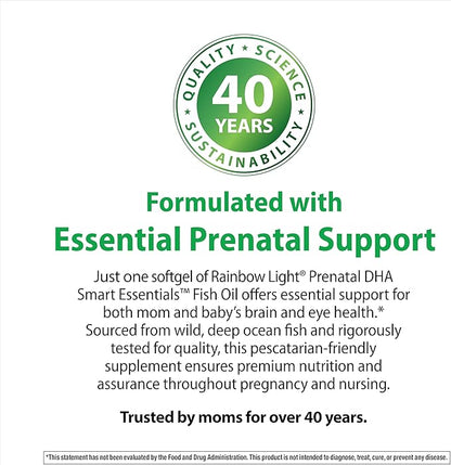 Rainbow Light Prenatal DHA Vitamins for Women | 60 Softgels | Omega 3 Fish Oil (DHA & EPA) | Supports Mom & Baby’s Health from Conception to Nursing