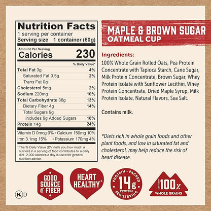 Kodiak Cakes Instant Protein Maple & Brown Sugar Oatmeal in a Cup, 2.12oz, (Pack of 24)