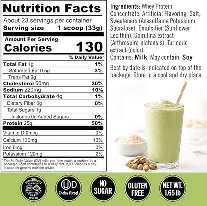 Creamy Pistachio Protein Powder. 25g Protein Shake Powder for Post Workout Recovery, Smoothie & Baking. Gluten & Sugar Free, Highly Kosher, Amino Acids (5.5g BCAA, 2.7g Leucine), 23 Servings