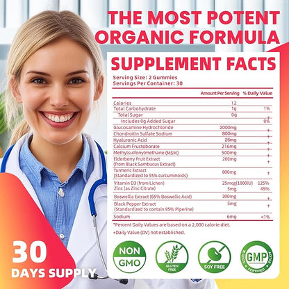 Glucosamine Chondroitin Gummies with MSM & Elderberry Extra Strength - Joint Support, Antioxidant Immune Support Supplement for Adults, Men & Women.Strawberry-2pack