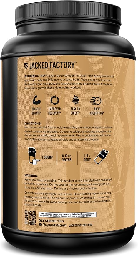 Jacked Factory Authentic ISO Grass Fed Whey Protein Isolate Powder - Low Carb, Non-GMO Muscle Building Protein w/No Fillers, Post Workout Recovery, Cinnamon Cereal Splash - 25 Servings