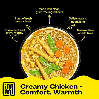 immi Creamy “Chicken” Ramen – Improved Taste, Better Texture & High Protein – Vegan, Ramen Noodles – Low Carb, Zero Sugar – Healthy Keto-Friendly Ramen Bowl, 6-Pack