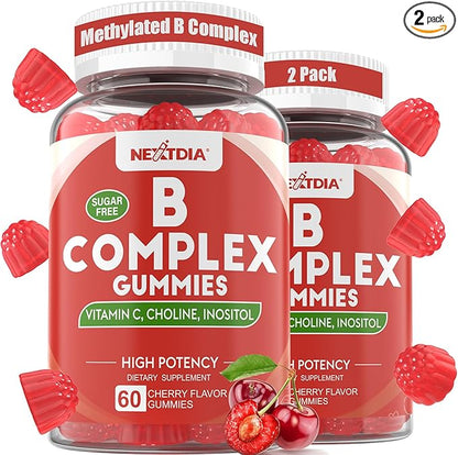 2Pack Vitamin B Complex Gummies, Vegan Vitamin B Gummies with 2000 mcg Methyl B12, Methyl Folate | Plus Choline + Inositol, Vitamin C + Zinc for Supports Energy, Mood, Immune, Healthy Hair, Skin