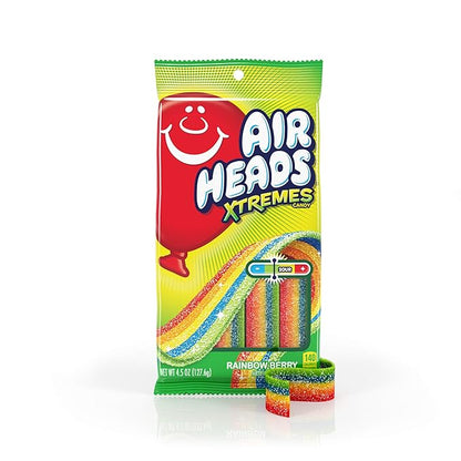 Airheads Xtremes Belts Candy, Chewy Candy Package, Rainbow Berry Fruit Flavor Artificially Flavored, 4.5 Ounces (12-Pack)