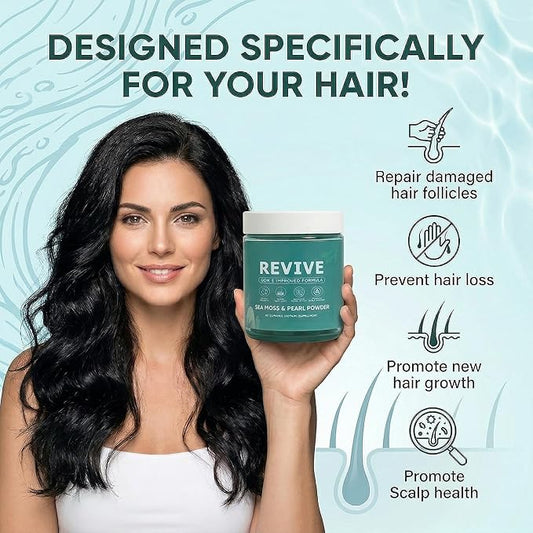 Revive Hair Gummies, Balmbare Revive Gummies for Hair, Promotes Thicker, Fuller, Stronger Hair, with Organic Irish Sea Moss, Pearl Powder Glow, Vitamin C/E, Aloe Vera, 60 Count (2)