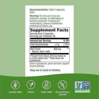 Nature's Way Red Clover Blossom Herb, Traditional Women's Health Support*, 800 mg per Serving, 100 Vegan Capsules (Pack of 2)
