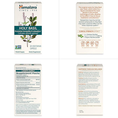 Himalaya Holy Basil, 60 Day Supply - Herbal Adrenal Support for Stress Relief, Relaxation, Energy Support and Occasional Sleeplessness - Vegan, Non-GMO, Gluten Free, 720 mg, 60 Capsules, Pack of 2