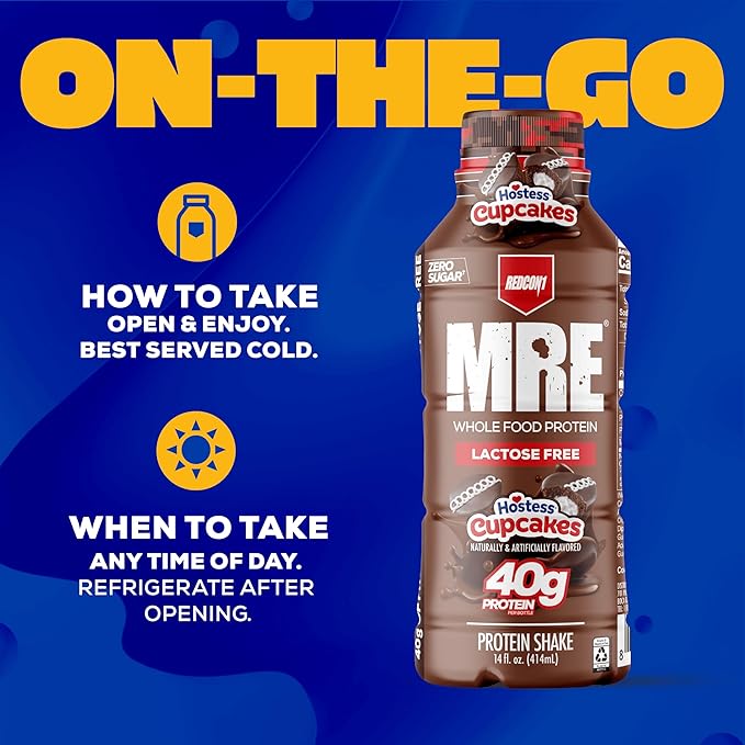 REDCON1 MRE Ready to Drink Protein Shakes Hostess™, Cupcakes - Lactose Free RTD Protein Made with Real Whole Food Protein Blends - Easy to Digest Nutritional Shake (12 Pack)