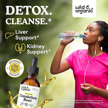 Wild & Organic Dandelion Root Supplement - Liver Detox Cleanse Support - Dandelion Root Tincture - Add to Tea - Herbal Liver Supplement - Vegan, Sugar & Alcohol-Free Liquid Extract Drops - 2 fl oz