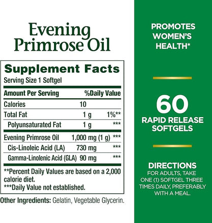 Nature's Bounty Primrose Oil 1000mg, Promotes Women's Health, Herbal Supplement, Gluten Free, Rapid Release,60 Softgels (Pack of 3)