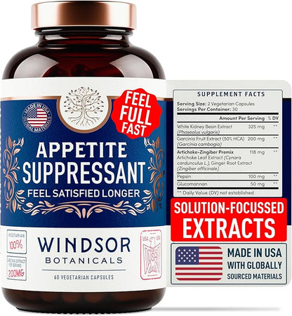 Appetite Suppressant for Weight Loss - Garcinia Cambogia, Glucomannan Appetite Control Supplements and Metabolism Booster for WeightLoss - Lose Weight Fast for Women and Men - 60 Veggie Diet Pills