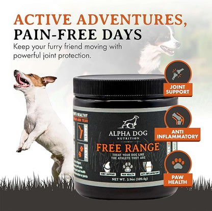 Alpha Dog Nutrition Free Range Dog Hip & Joint Supplement Powder with Glucosamine, Chondroitin, MSM - Hip & Joint Support for All Breeds