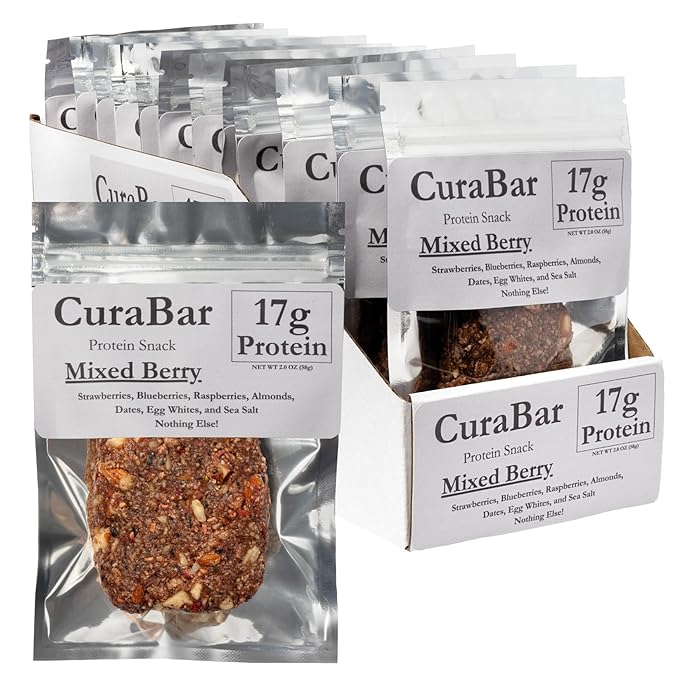 CuraBar Protein Bars – 17g Protein, Low Carb, Gluten Free, Dairy Free, Healthy Snack, Seed Oil Free, No Artificial Ingredients, 12 Count, Mixed Berry