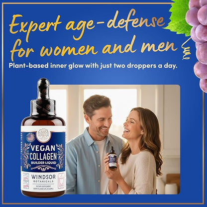 Vegan Collagen Builder Liquid - Vitamin C, Biotin, Hyaluronic Acid & Amino Acids Sugar Free Vegeterian Collagen Booster - Organic Fruit & Vegetable Blend - Hair & Nail Growth, Skin Health - 2oz, 30Day