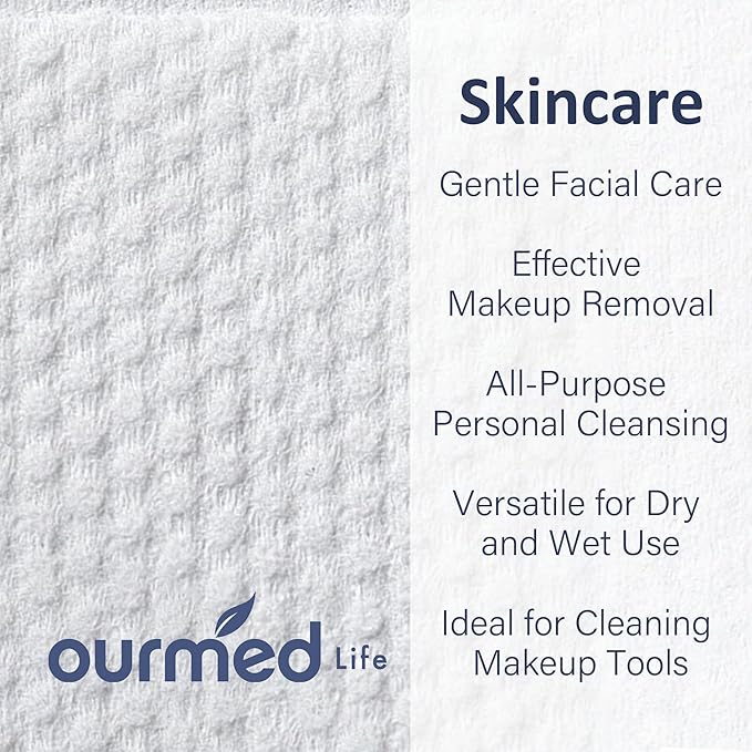 Ourmed Life Face Towels, Disposable Biodegradable Clean Facial Towels for Sensitive Skin, Lint- free Face Cloths for Makeup Remover, Skincare and Women Cleaning, Dry Wipes,240 Count Dot Texture