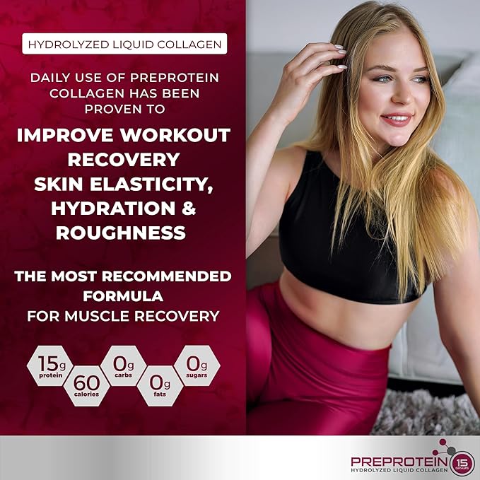 PreProtein 15 Liquid Hydrolyzed Collagen Peptides – Sugar Free Cherry Flavor Drink – 15g Protein Amino Acid Supplement for Bariatric Recovery, Joint Support & Wound Care – 16oz