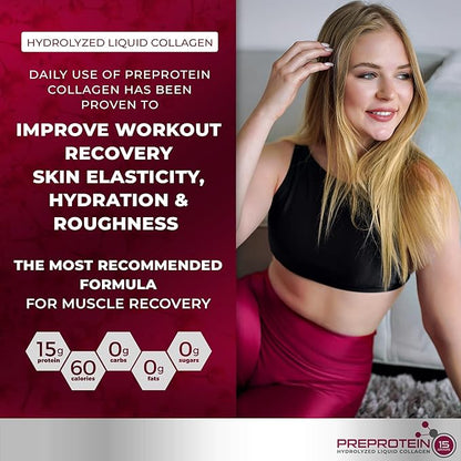 PreProtein 15 Liquid Hydrolyzed Collagen Peptides – Sugar Free Cherry Flavor Drink – 15g Protein Amino Acid Supplement for Bariatric Recovery, Joint Support & Wound Care – 16oz