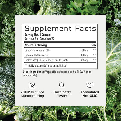 Calcium D-Glucarate with DIM Supplement for Estrogen Detox & Hormone Balance for Women & Men | Detox & Cleanse, Hormonal Acne, Menopause & CDG for Liver Support | Non-GMO, Third-Party Tested | 30ct