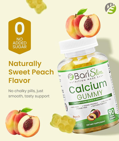 BariSlim Bariatric Calcium Gummies - Specially Formulated Bariatric Vitamins for Patients After Weight Loss Surgery - Supports Energy Levels & Bone Health | Peach (90 Vegan Gummies)