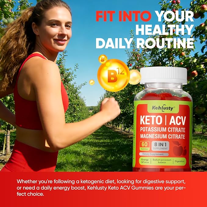 Keto ACV Gummies, 8-in-1 500mg Apple Cider Vinegar Supplement with Vitamin B12, Potassium & Magnesium Citrate, Beet Root & Pomegranate, Supports Healthy Digestion & Energy, 60 Gummies