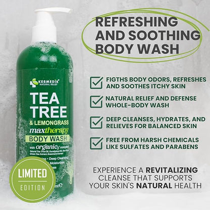 Tea Tree Lemongrass Body Wash MaxTherapy, Itchy Skin Relief, Antifungal Defense, Fights Body Odor, Soothes Jock Itch & Athlete's Foot, Intimate Wash, Men & Women, 16 fl oz, Limited Edition