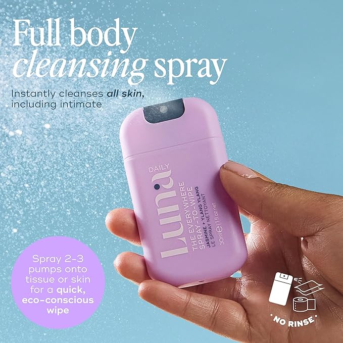 Luna Daily Spray to Wipe - Trio | Hydrating, Fragrance-Free & Original Feminine Mist | pH-Balanced, Natural Prebiotic Spray with Lactic Acid | Vegan, Plant-Based | Travel Set - 3 x 1 oz (30ml)