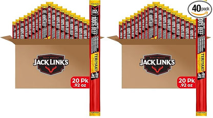 Jack Link's Beef Sticks,Teriyaki - Protein Snack,Meat Stick with 5g of Protein,Beef Jerky Meat Snack Sticks Made with 100%-Beef,Keto Friendly,Individually Wrapped - 0.92 Oz.,(Pack of 40)