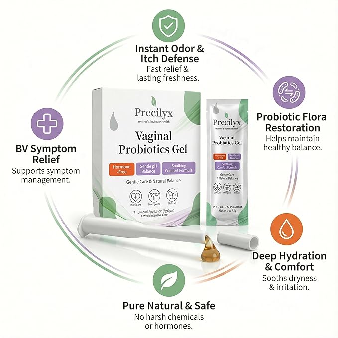 Vaginal Probiotics Intimate Care Gel for Women with Boric Acid Odor Control,Itch Relief & pH Balance Hormone-Free | BV & Yeast Infection Care | Dryness Moisturizer,7 Pre-Filled Applicators