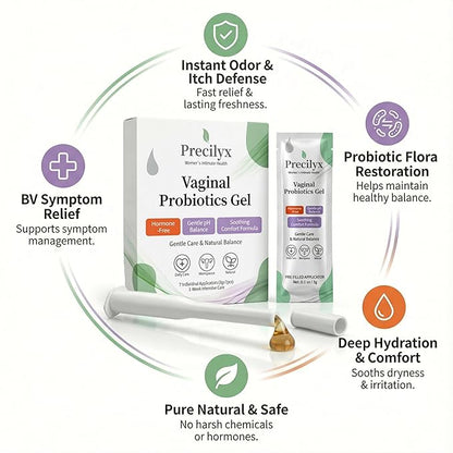 Vaginal Probiotics Intimate Care Gel for Women with Boric Acid Odor Control,Itch Relief & pH Balance Hormone-Free | BV & Yeast Infection Care | Dryness Moisturizer,7 Pre-Filled Applicators