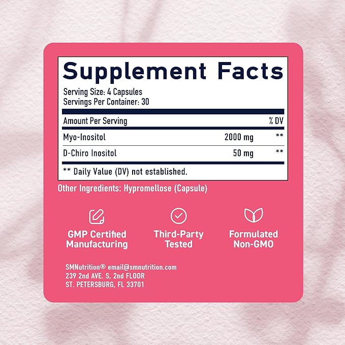 Myo-Inositol & D-Chiro Inositol for Hormone Balance for Women | Fertility, Ovarian Health & Cycle Support | Ideal 40:1 Ratio, Myoinositol 2000mg & D Chiro 50mg | Ovarian Support Vitamins | 120 Ct.