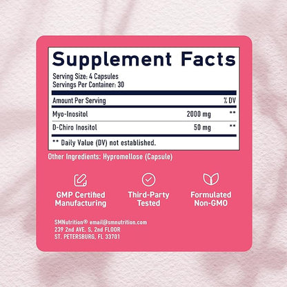 Myo-Inositol & D-Chiro Inositol for Hormone Balance for Women | Fertility, Ovarian Health & Cycle Support | Ideal 40:1 Ratio, Myoinositol 2000mg & D Chiro 50mg | Ovarian Support Vitamins | 120 Ct.