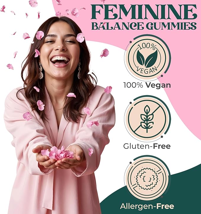Premium Feminine Balance Gummies - for Women’s Health & Wellness - Immune Support - Vegan, Gluten-Free - Hawaiian Pineapple - 90 Gummies - 45 Servings