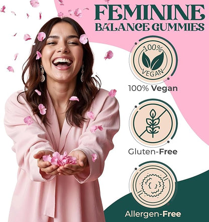 Premium Feminine Balance Gummies - for Women’s Health & Wellness - Immune Support - Vegan, Gluten-Free - Hawaiian Pineapple - 90 Gummies - 45 Servings