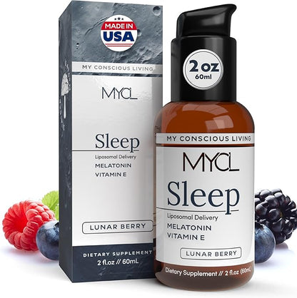 Sleep Liposomal Supplement with Low-Dose Liquid Melatonin Kids and Adults - Relaxation Aid, Deep Restorative Sleep Support - Vegan and Clean - Advanced Absorption - Berry Flavor - 60 Pump Servings