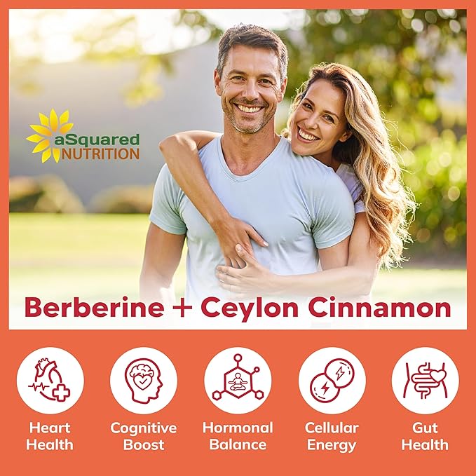 aSquared Nutrition Berberine with Ceylon Cinnamon Supplement - Max Strength Complex - 120 Capsules - Berberine HCl 1200mg Per Serving - Premium Extract Plus Pills Alternative to Gummies & Drops