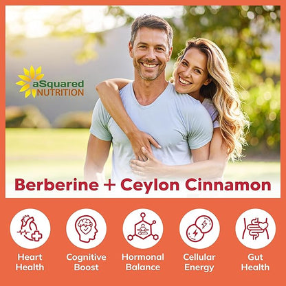 aSquared Nutrition Berberine with Ceylon Cinnamon Supplement - Max Strength Complex - 120 Capsules - Berberine HCl 1200mg Per Serving - Extract Plus Pills Alternative to Gummies & Drops (Pack of 2)