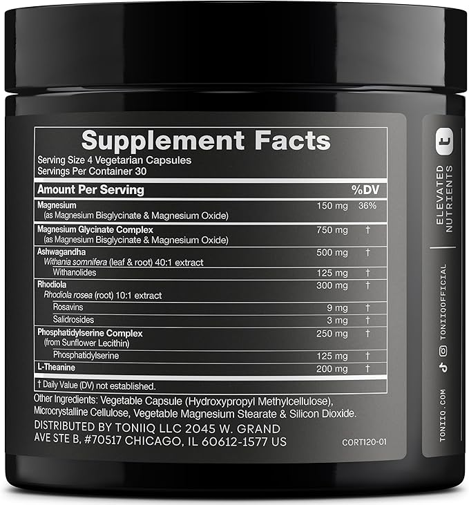 Cortisol Supplement for Women and Men — Calm, Balanced-Strength 5-in-1 Non-Drowsy, Third-Party Tested with Magnesium Glycinate, Ashwagandha, L-Theanine, Phosphatidylserine, Rhodiola — 120 Capsules