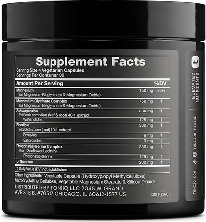 Cortisol Supplement for Women and Men — Calm, Balanced-Strength 5-in-1 Non-Drowsy, Third-Party Tested with Magnesium Glycinate, Ashwagandha, L-Theanine, Phosphatidylserine, Rhodiola — 120 Capsules