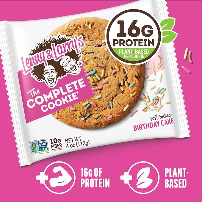 Lenny & Larry's Complete Protein Cookie,[Birthday Cake],Chewy Soft Baked,16g Plant Protein,Vegan,Non-GMO,High Fiber,[4 Ounce] Cookie,(Pack of 24)