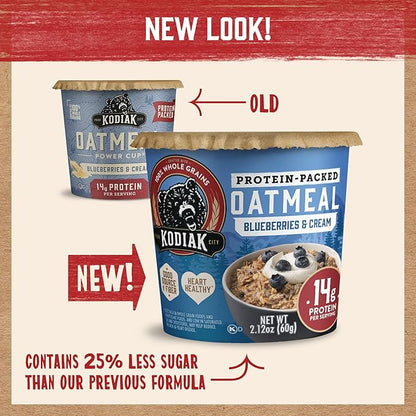 Kodiak Instant Oatmeal Cups, Blueberries & Cream, High Protein, 100% Whole Grains, (12 cups)