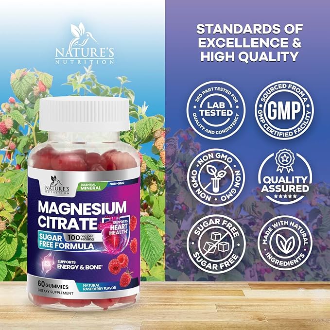 Magnesium Citrate Gummies - Sugar Free - High Absorption & Bioavailability Magnesium Gummy Supplement - Improved Vegan Formula - Supports Bones, Muscles, Calm, & Relaxation - Mag Citrate - 60 Gummies