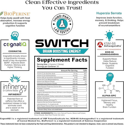 CoreBody Switch Energy Drink Mix -Nootropics Brain Support Supplement for Memory & Focus, Sugar Free Energy Booster with Nootropics, Alpha GPC, All Day Focus* (Tropical Punch)