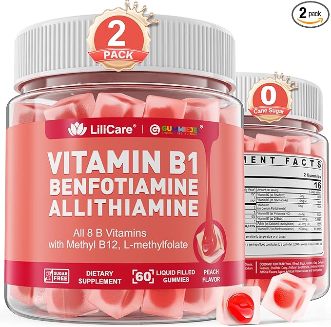 Vitamin B1 & Methylated Vitamin B Complex Gummies - All B Vitamins, Benfotiamine, Thiamine & Inositol, Methylated B1 B2 B6 Multivitamins, L-methylfolate, Methyl B12 for Nerve Cognition Energy, 120Cts