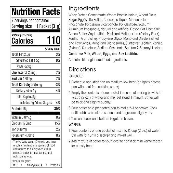 Wonderslim Protein Pancake & Waffle Mix, Chocolate Chip, Low Sugar & Low Calorie (7ct)