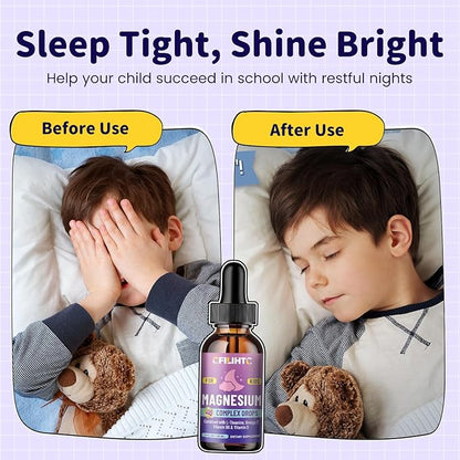Kids Magnesium Liquid Drops-Magnesium Glycinate Liquid for Kids Supplement-w/L-theanine, Omega-3, Vitamin B6, D3 - for Sleep, Relaxation, Brain, Bones - Grape Flavor, 4 Fl Oz