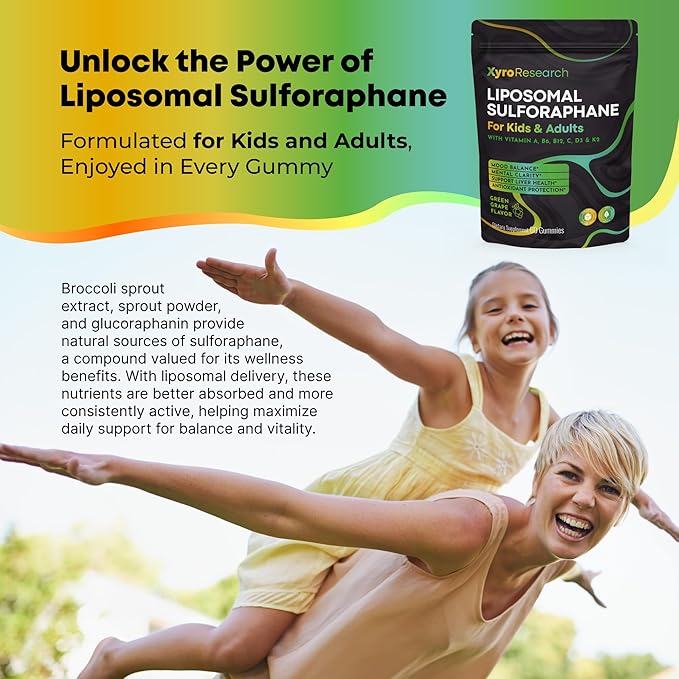 Liposomal Sulforaphane Gummies - 150mg Broccoli Sprout Extract with Vitamins Supplement for Kids Adults - Antioxidant Cellular Health & Liver Detox Support - Non-GMO Vegan Sugar-Free