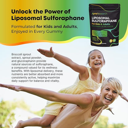 Liposomal Sulforaphane Gummies - 150mg Broccoli Sprout Extract with Vitamins Supplement for Kids Adults - Antioxidant Cellular Health & Liver Detox Support - Non-GMO Vegan Sugar-Free